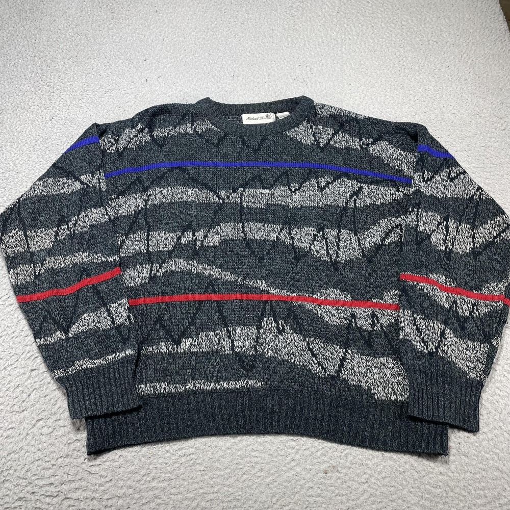 Vintage Michael Gerald Sweater Mens XL Gray Stripe‎ Crewneck Pullover 90s